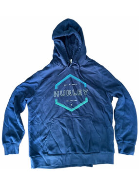 Men's Hurley Navy Teal Logo Hoodie Sweatshirt XL